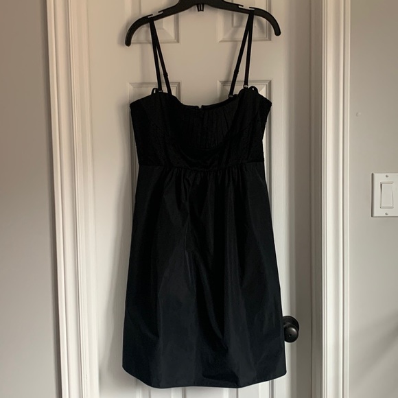 BCBG Lightly Worn Black Satin Mini Dress with beaded top and removable straps - Picture 1 of 8
